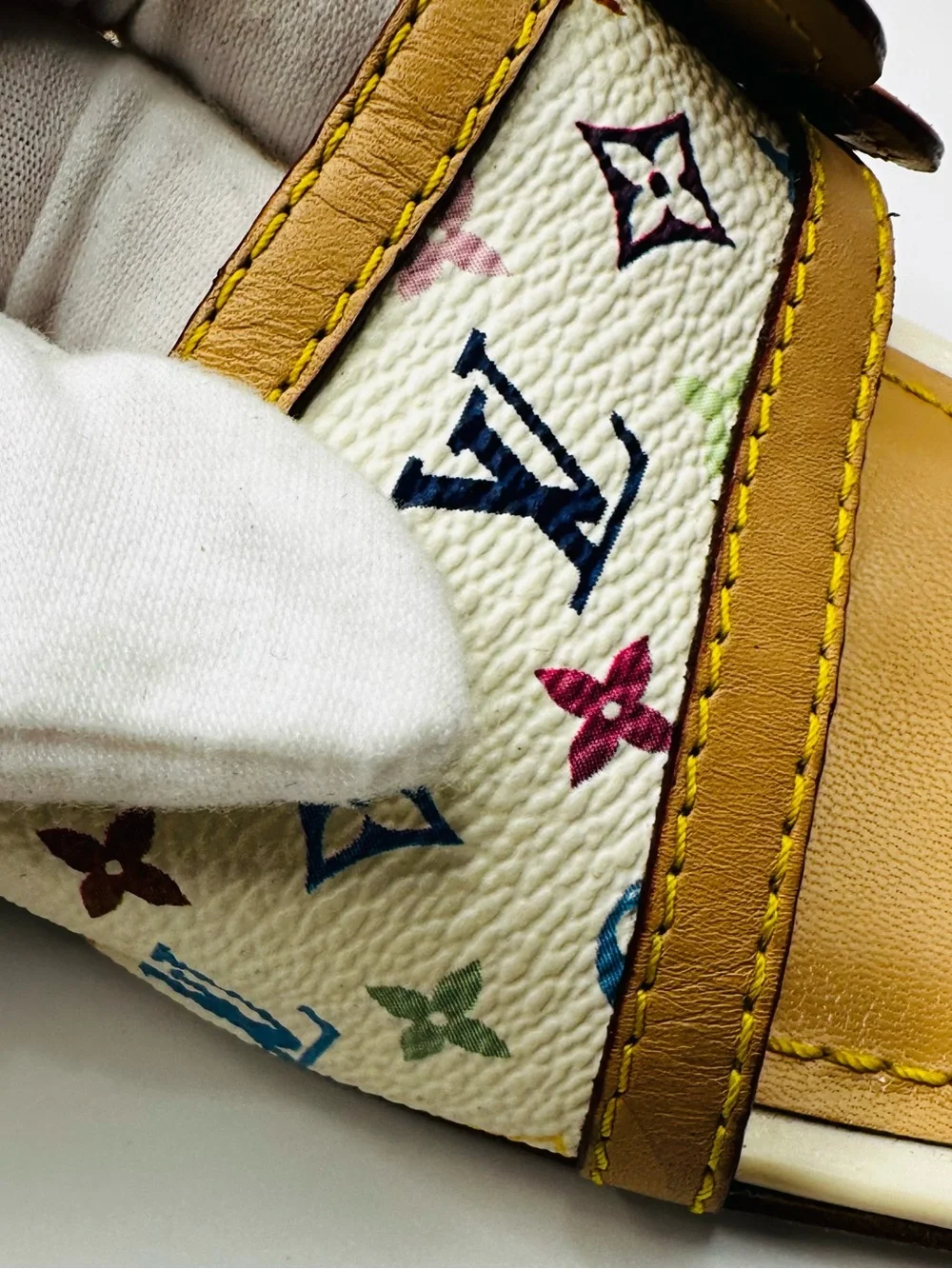 Louis Vuitton Multicolor Monogram Floral Appliqué Slide Sandals - Tan Footbed